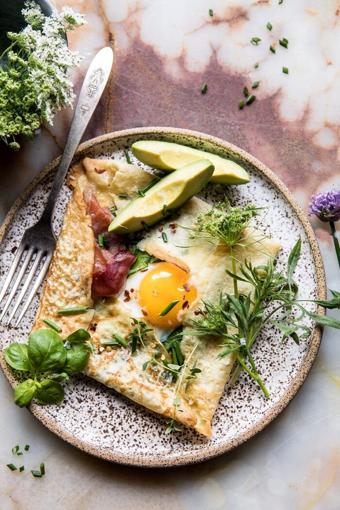 Baked Egg Crepes with Spring Herbs and Avocado | halfbakedharvest.com #breakfast #brunch #easyrecipe