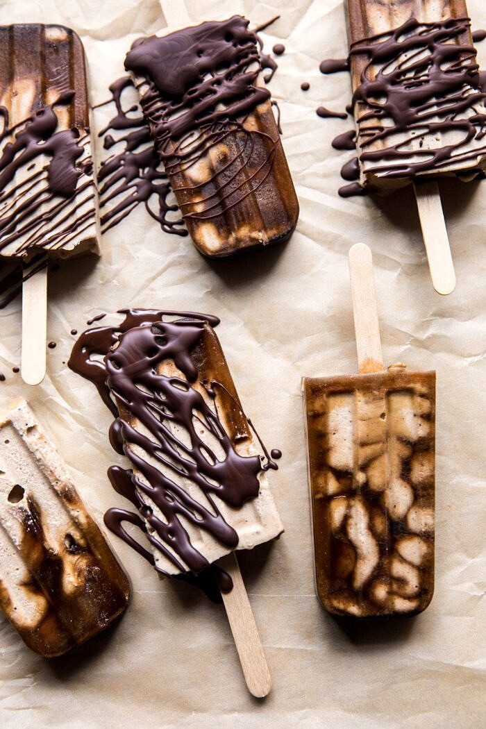 prep overhead photo of Chocolate Coconut Latte Fudge Popsicles