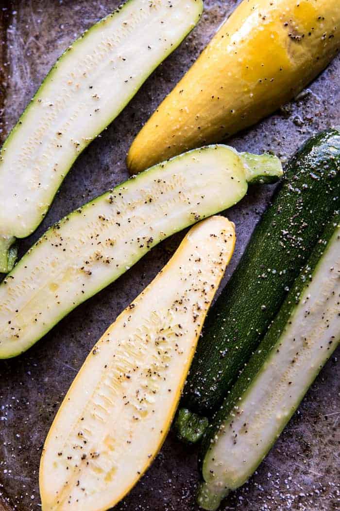 overhead photo of raw zucchini before grilling