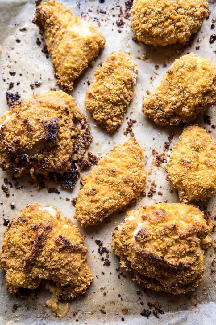 overhead photo of Oven Fried chicken before adding sauce