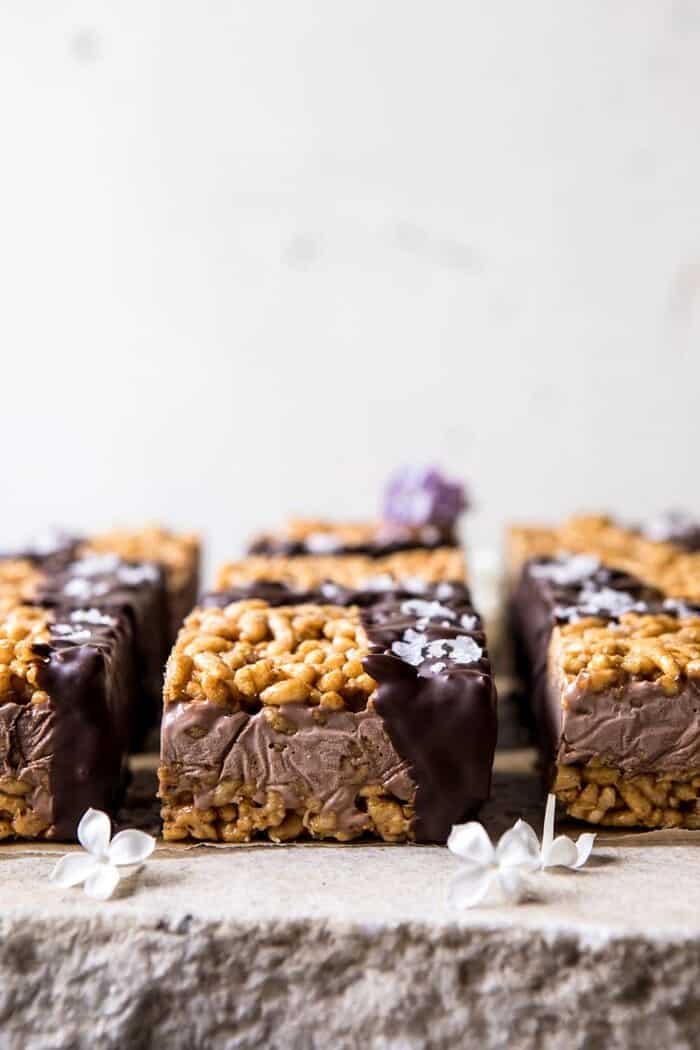 6 Ingredient Rice Krispie Treat Chocolate Ice Cream Sandwiches | halfbakedharvest.com #icecream #easyrecipes #chocolate