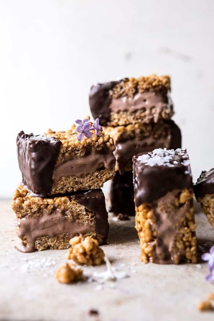 6 Ingredient Rice Krispie Treat Chocolate Ice Cream Sandwiches | halfbakedharvest.com #icecream #easyrecipes #chocolate