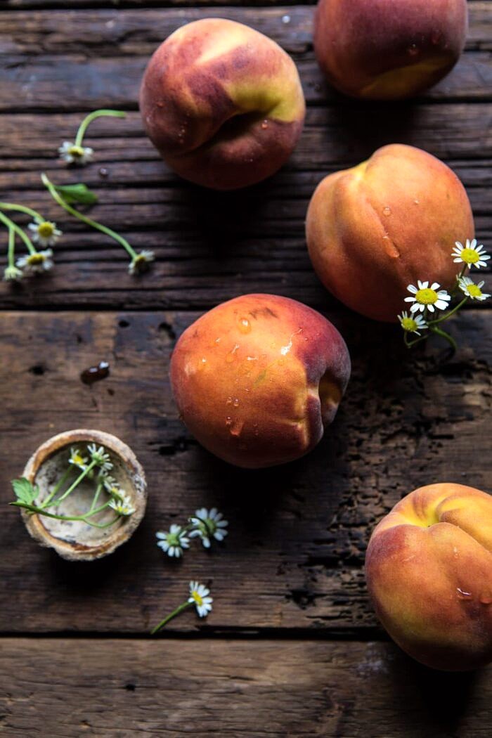 overhead photo of raw peaches
