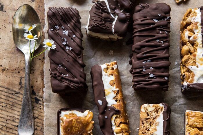 horizontal photo of Chocolate Caramel Crunch Ice Cream Bars 