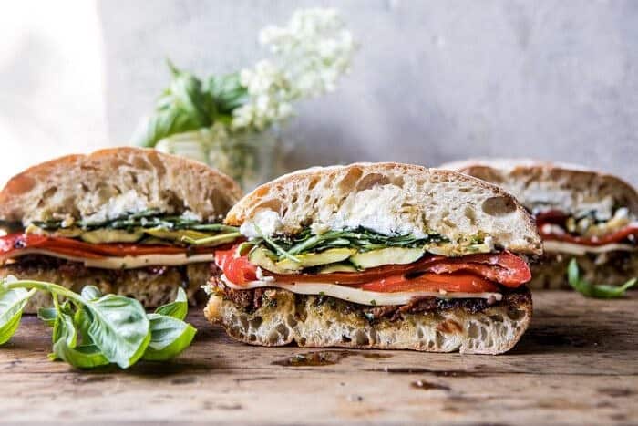 Marinated Veggie Cheese Sandwich with Sun-Dried Tomato Pesto | halfbakedharvest.com #easyrecipe #summer #sandwhich #healthyrecipes #dinner #easy #lunch