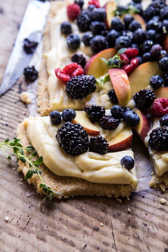 side angle photo of No Bake Mixed Berry Custard Tart square