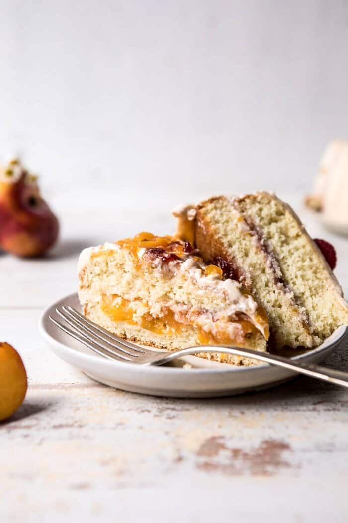 photo of single cake slice cut in half