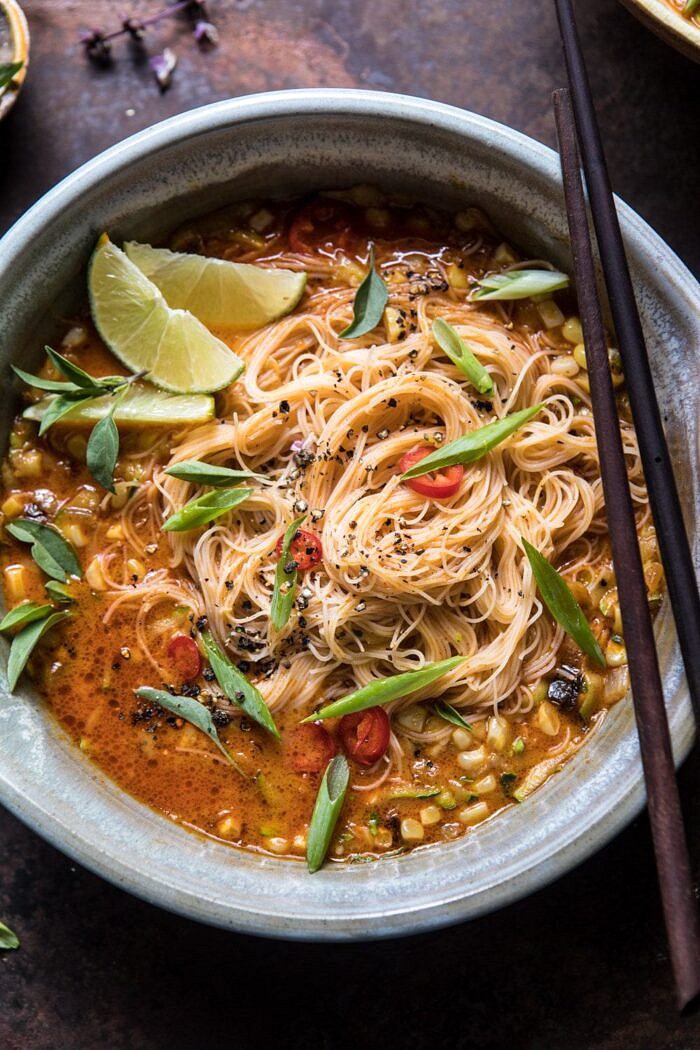 Saucy Coconut Summer Curry with Rice Noodles and Garden Vegetables | halfbakedharvest.com #curry #summerrecipes #easyrecipes #thairecipe #simplerecipes
