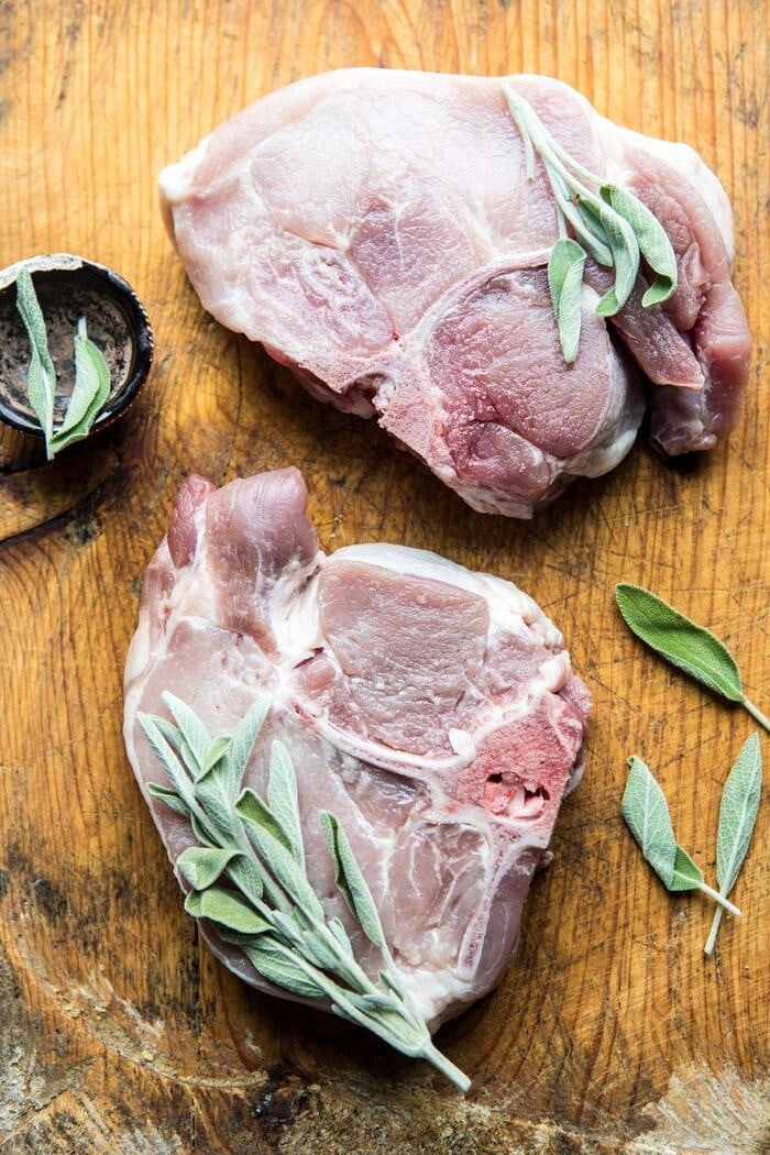 raw pork chops with sage