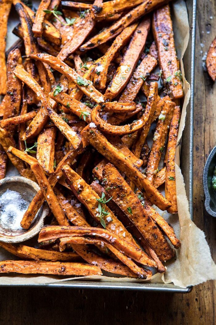 close up 3/4 angled photo of sweet potato fries