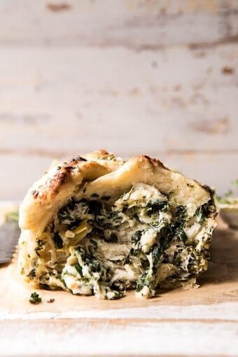 Herbed Spinach and Artichoke Pull Apart Pretzel Bread | halfbakedharvest.com #bread #appetizer #gamedayrecipes #easyrecipes