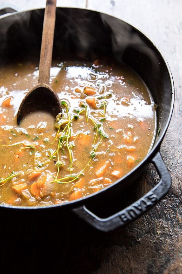 photo of chicken noodle casserole broth before adding noodles and topping