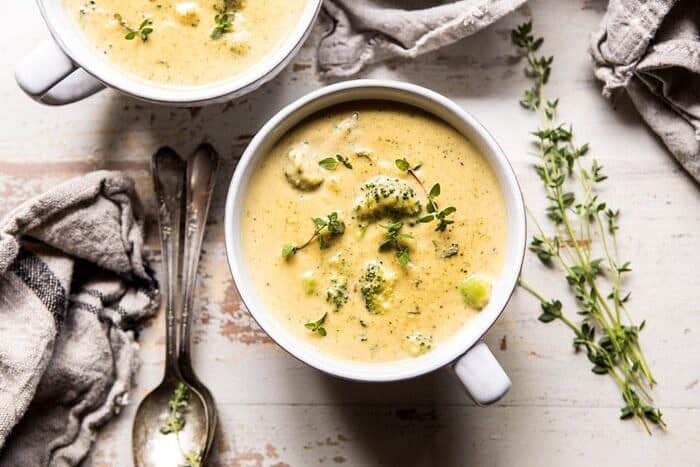 Instant Pot Broccoli Cheddar and Zucchini Soup | halfbakedharvest.com #instantpot #soup #broccoli #easy #healthy