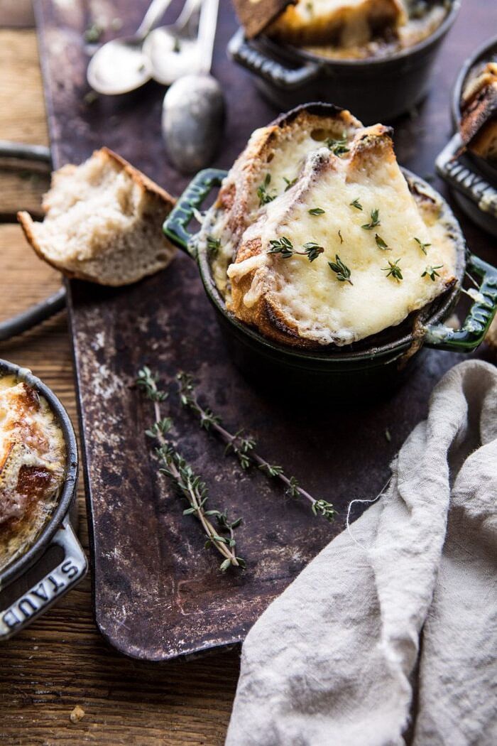 side angle photo of Herby French Shallot Soup 