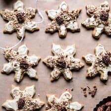 Pecan Pie Cookies with Butter Pecan Frosting | halfbakedharvest.com #cookies #thanksgiving #sugarcookies #pecans #holiday #chocolate