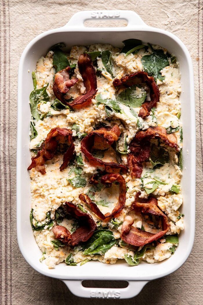 Everything Cheesy Potato and Egg Breakfast Casserole before baking and adding eggs