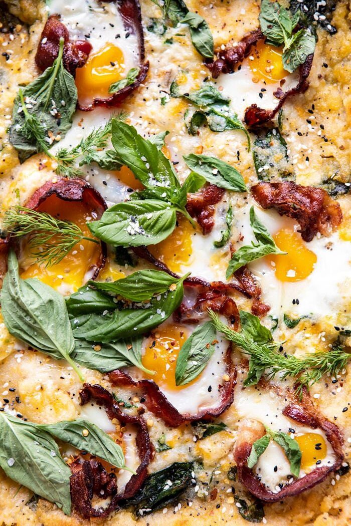 close up photo of Everything Cheesy Potato and Egg Breakfast Casserole 