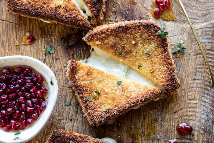 horizontal photo of Fried Mozzarella Sandwiches with Pomegranate Honey 
