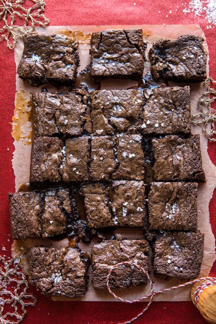 overhead photo of Salted Caramel and Milk Chocolate Brownies