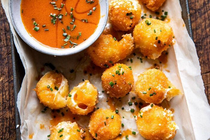 horizontal photo of Fried Buffalo Goat Cheese Balls 