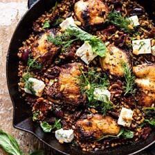 One Skillet Greek Sun-Dried Tomato Chicken and Farro | halfbakedharvest.com #skilletrecipes #chicken #healthyrecipes #onepan #easyrecipes