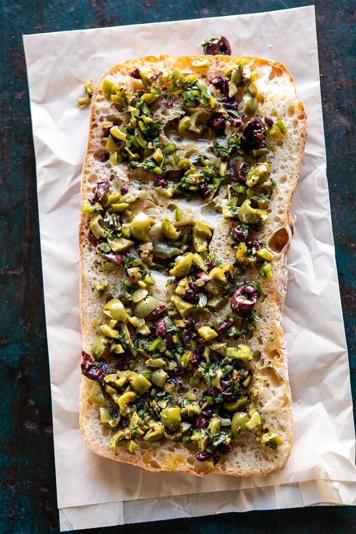 olives on ciabatta bread