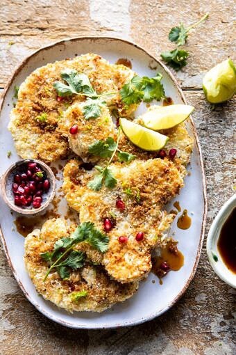 Sesame Crusted Cauliflower with Pomegranate Ponzu Sauce | halfbakedharvest.com #cauliflower #healthyrecipes #easyrecipes #vegetarian