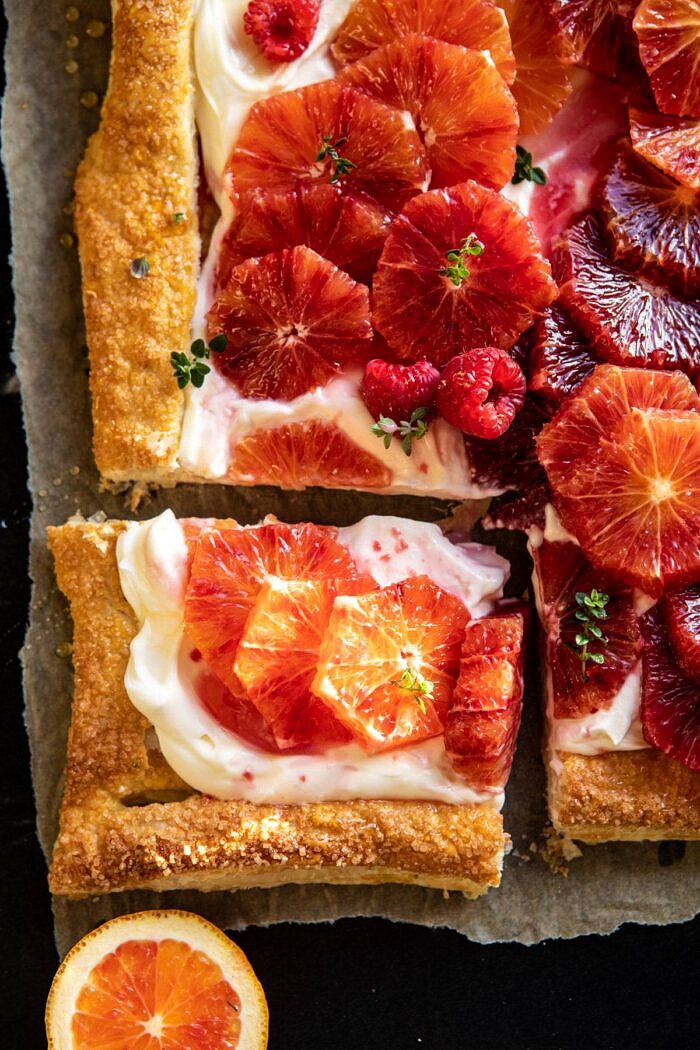 overhead close up photo of The Simplest Ombrè Citrus Cream Tart 
