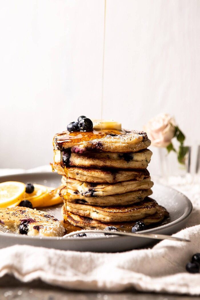 Blueberry Lemon Ricotta Pancakes | halfbakedharvest.com #blueberrypancakes #pancakes #brunch #breakfast #lemon