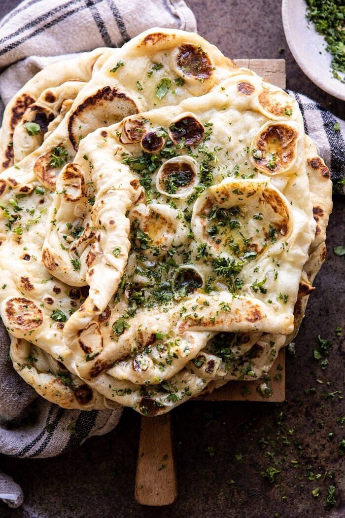 overhead photo of Herbed Garlic Butter Naan 