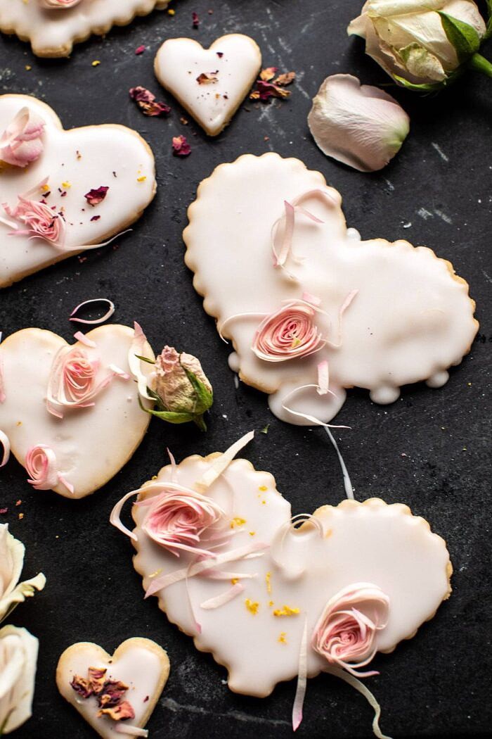 overhead close up photo of Lemon Rose Shortbread Cookies 