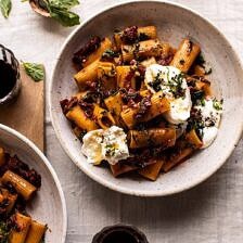 Quick Pantry Pasta with Sun-Dried Tomatoes and Burrata | halfbakedharvest.com #pasta #pantrypasta #easyrecipes #Italian #dinner