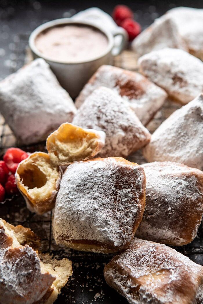 side angled photo of Easiest Cinnamon Buttermilk Beignets