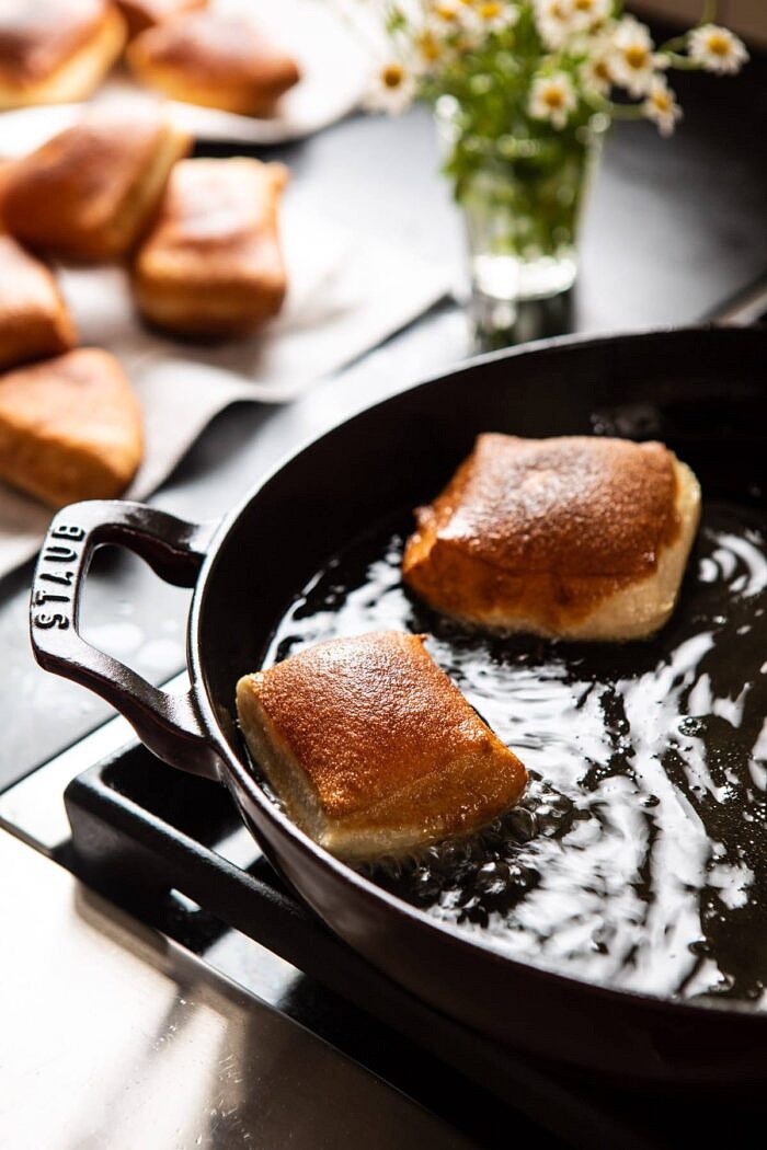Beignets frying in oil