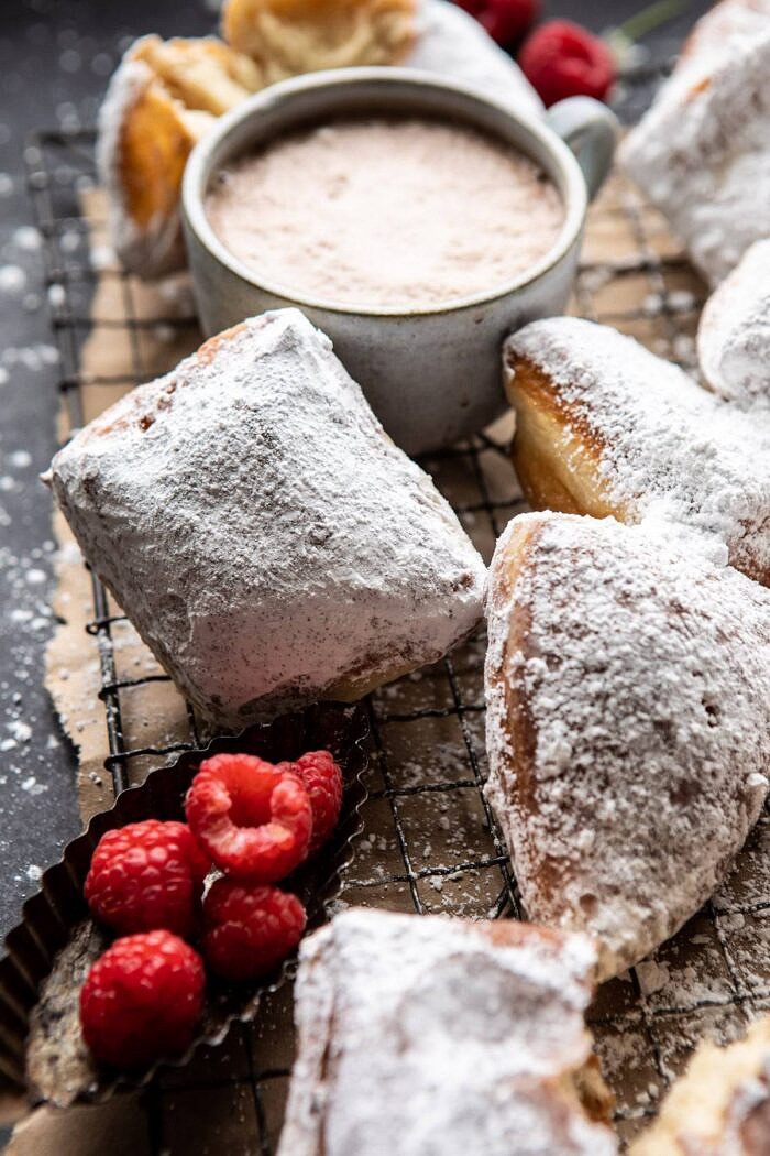 side angled photo of Easiest Cinnamon Buttermilk Beignets