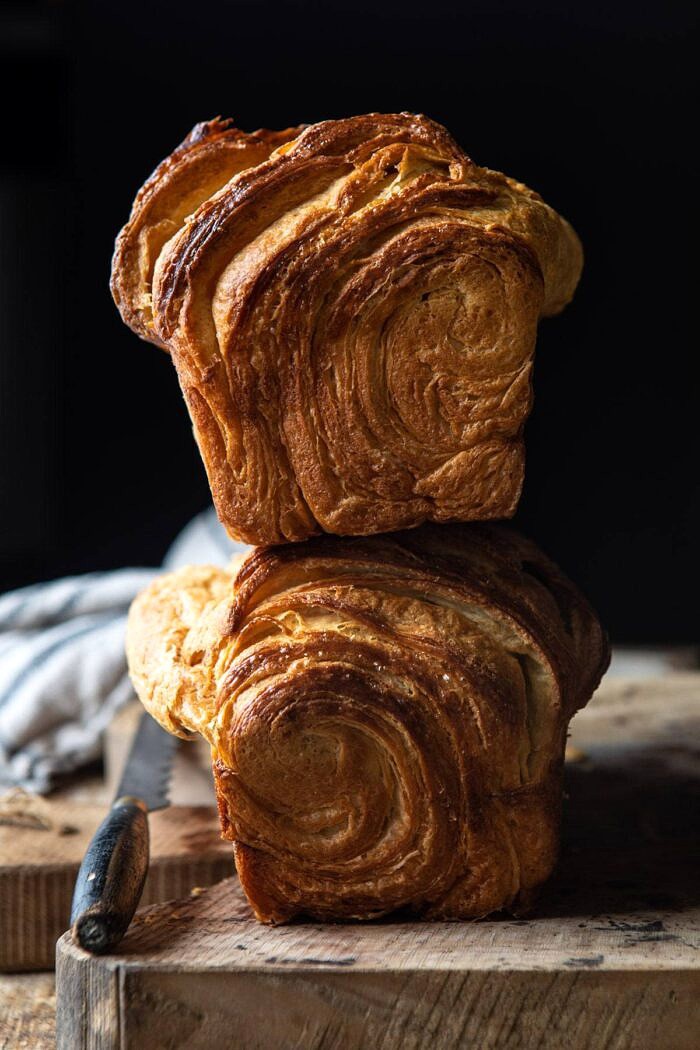 Flaky Honey Brioche Bread loaves stack on top of each other