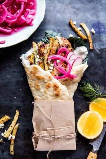 Roasted Chicken Gyros with Tzatziki and Feta Fries | halfbakedharvest.com #greek #gyro #easyrecipes #healthy #chicken