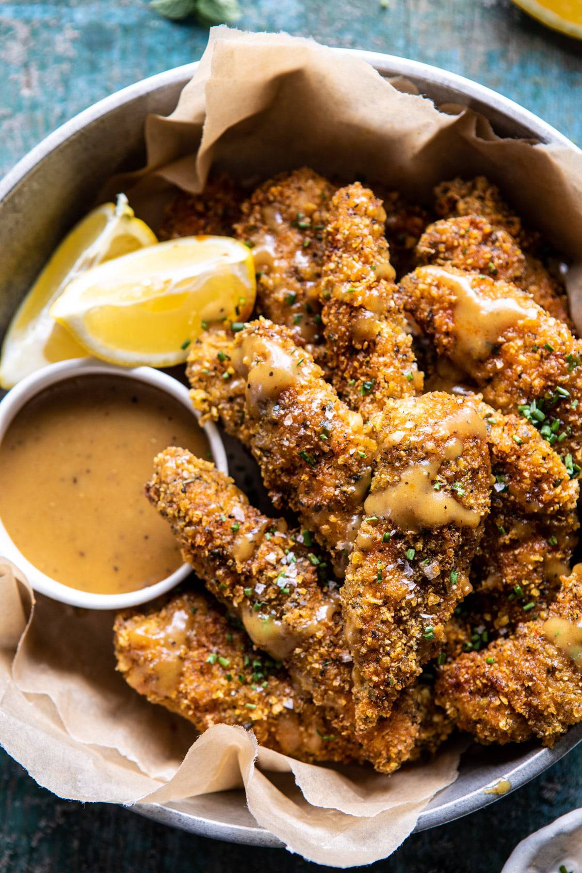 Baked Black Pepper Ranch Chicken Fingers with Honey Mustard | halfbakedharvest.com #chicken #easyrecipes #dinner #chickenfingers
