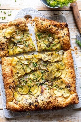 Cheesy Potato Chive Galette | halfbakedharvest.com #potato #cheese #easyrecipes #appetizer #Easter #spring