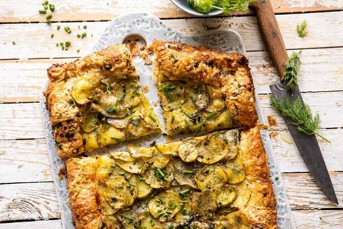 horizontal photo of Cheesy Potato Chive Galette