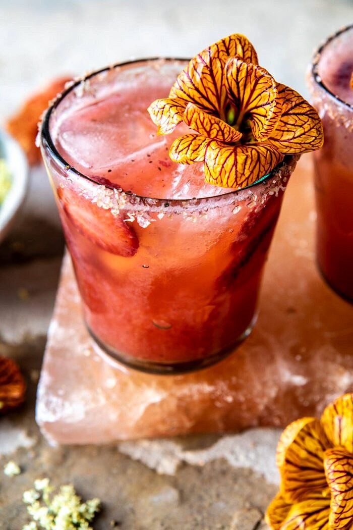 close up photo of Strawberry Hibiscus Ginger Margarita