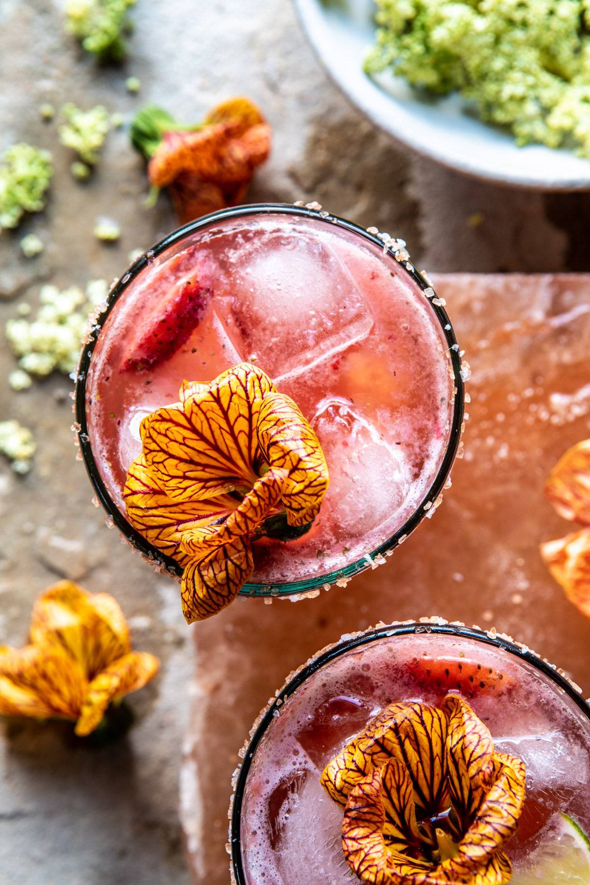 Strawberry Hibiscus Ginger Margarita | halfbakedharvest.com #cocktail #margarita #tequila #drinks