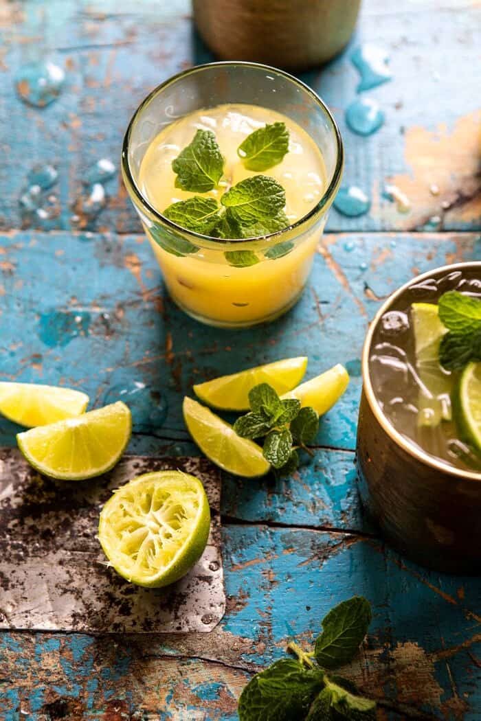 overhead photo of Orange Pineapple Moscow Mule in glass