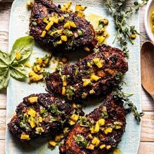 Tropical Jerk Grilled Chicken with Charred Mango Salsa Verde | halfbakedharvest.com #chicken #grilled #easyrecipe #healthy