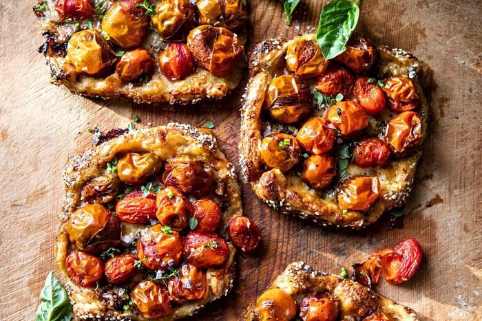 horizontal photo of Caramelized Onion and Balsamic Tomato Tarts 