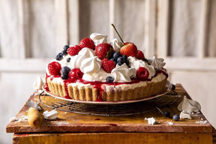 horizontal photo of No-Bake Eton Mess Berry Cheesecake 