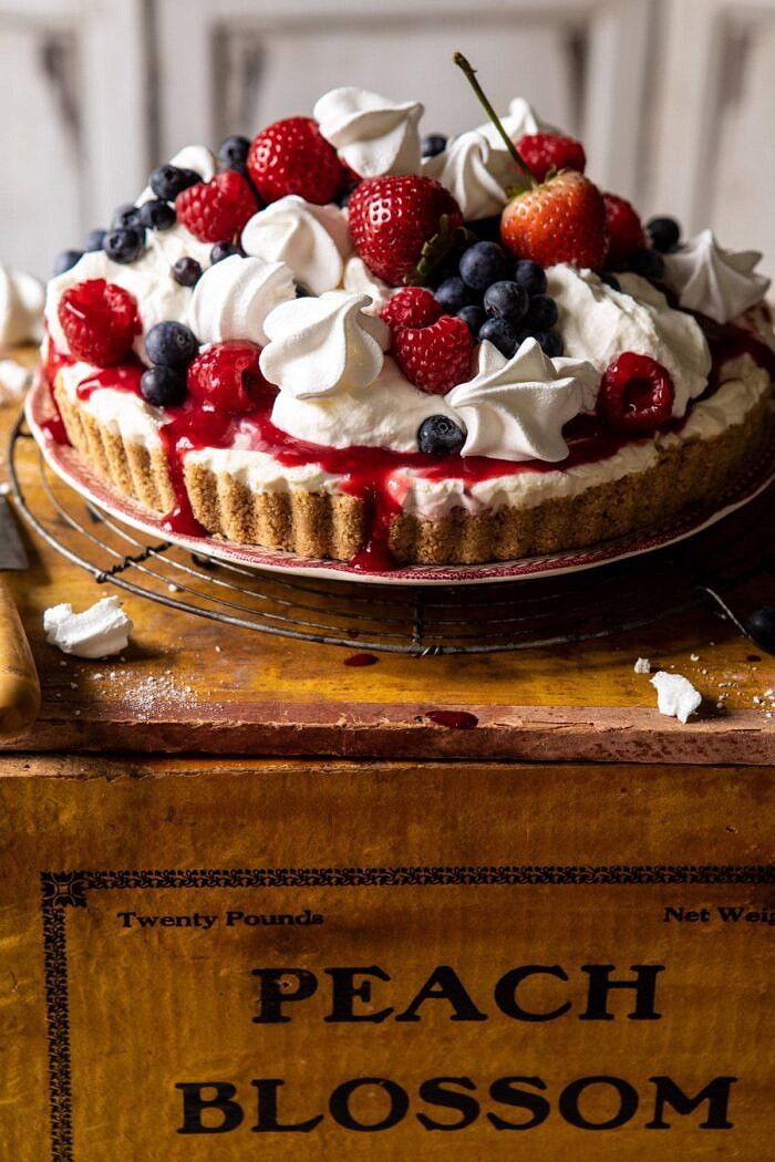 close up over head photo No-Bake Eton Mess Berry Cheesecake