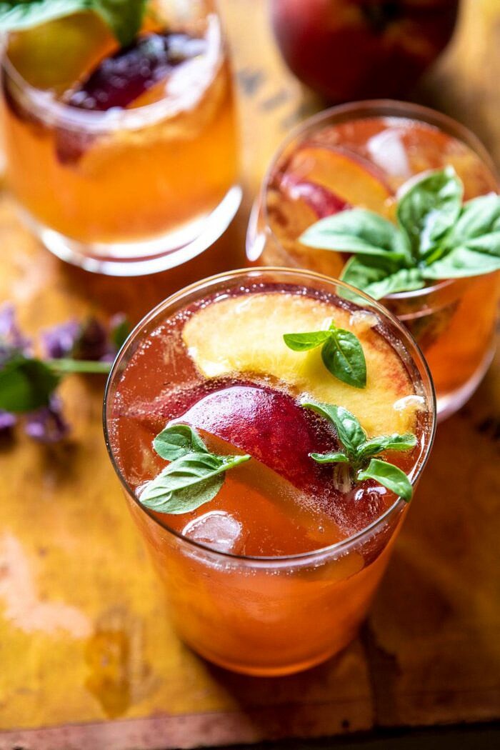 overhead photo of Balsamic Peach Spritz 