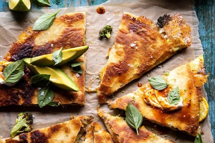horizontal photo of Broccoli Cheese Quesadilla with Chipotle Sesame Sauce 