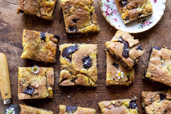 horizontal photo of Crème Fraîche Chocolate Chunk Cookie Bars 